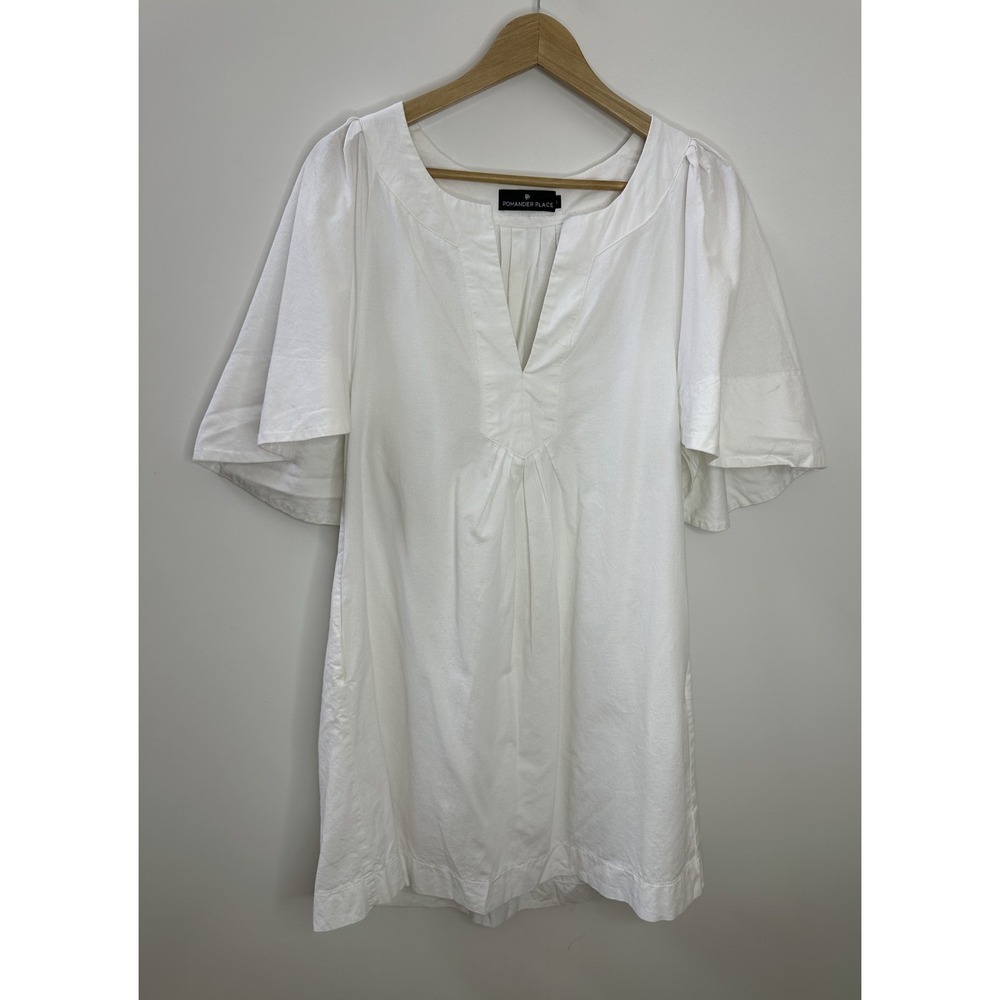 Pomander Place Tuckernuck Finley White Flutter Sleeve Dress Cotton Pockets Large - Picture 12 of 13